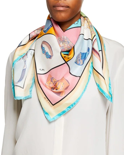 Etro Boxed Accessories-print Silk Scarf In Pink