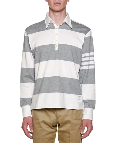 Thom Browne Men's Oversized Ruby Polo Shirt In Gray