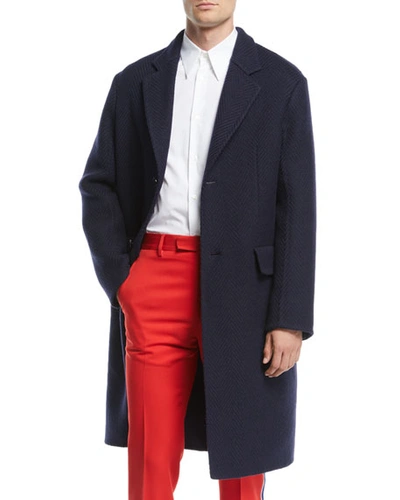 Calvin Klein 205w39nyc Men's Wool Herringbone Coat In Navy