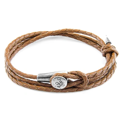 Anchor & Crew Light Brown Dundee Silver And Braided Leather Bracelet In &