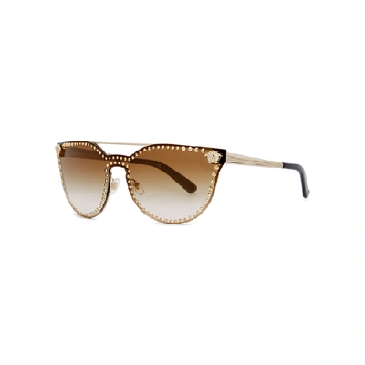 Versace Medusa Stud 145mm Shield Sunglasses - Gold/ Orange Flash Mirror