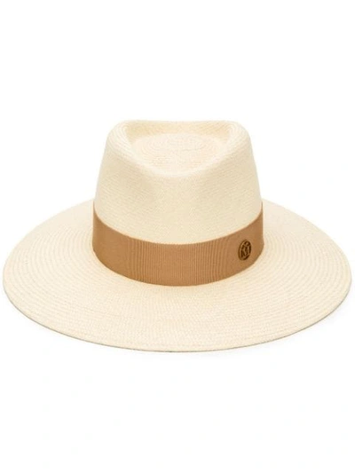 Maison Michel Charles Straw Fedora Hat In Beige,brown