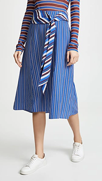 Rag & Bone Knotted Striped Silk-satin Midi Skirt In Blue,stripes