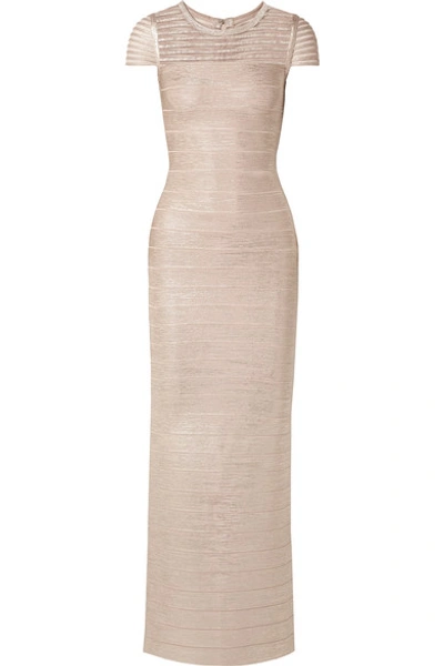 Herve Leger Tulle-trimmed Metallic Bandage Gown