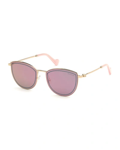 Moncler Mirrored Metal Butterfly Sunglasses In Gold/pink