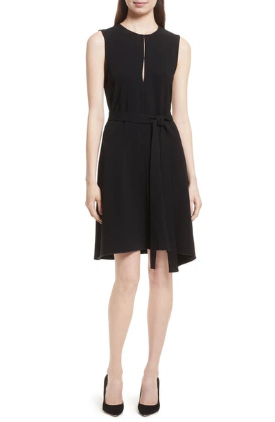 Theory Desza Belted Admiral Crepe Fit & Flare Dress In Black