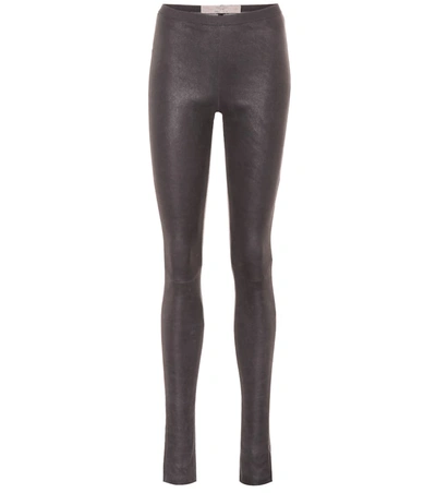 Rick Owens Stretch Leather Leggings In Blue