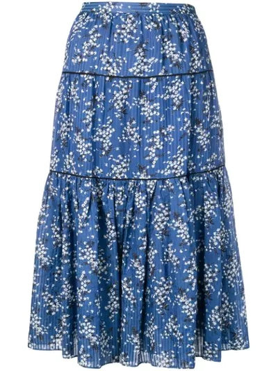 Ulla Johnson Auveline Floral-print Cotton And Silk-blend Midi Skirt In Blue
