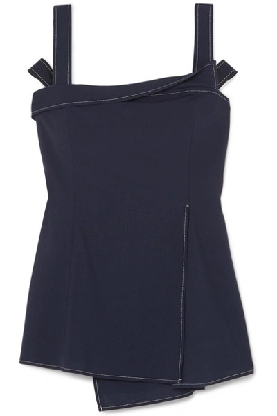 Adeam Asymmetric Layered Wool-blend Crepe De Chine Top In Navy