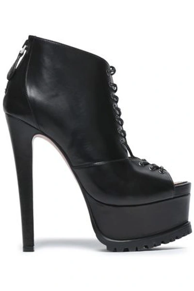 Alaïa Woman Lace-up Leather Platform Ankle Boots Black