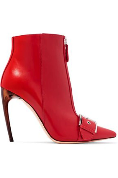 Alexander Mcqueen Woman Buckled Leather Ankle Boots Red