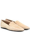 The Row Minimal Suede Loafers In Beige