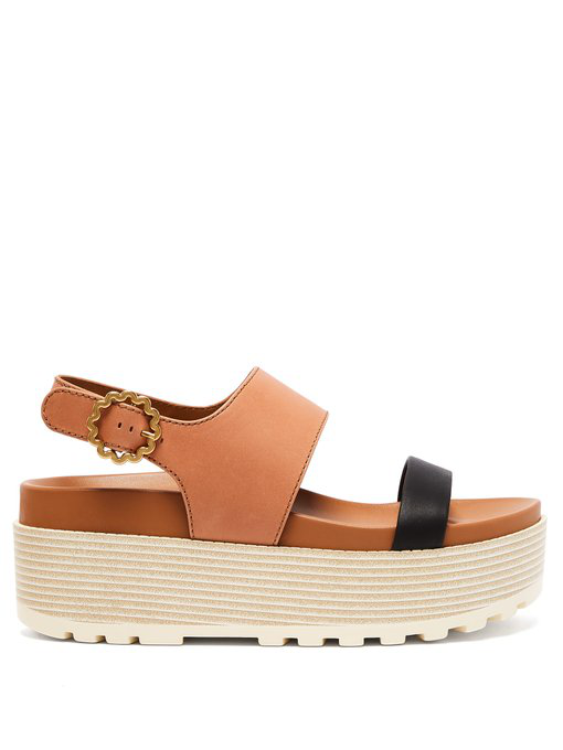 See By Chloé Flower-buckle Leather Flatform Sandals In Black Tan | ModeSens
