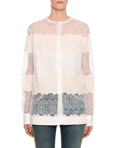 Ermanno Scervino Long-sleeve Sheer Blouse With Lace Insets In White