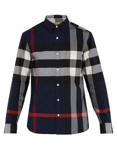 Burberry Windsor House-check Cotton-blend Shirt In Navy