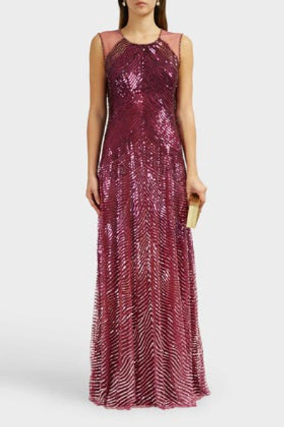 Jenny Packham Sequin Sleeveless Gown In Purple