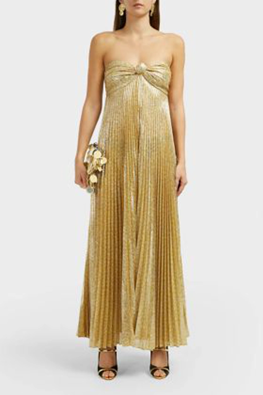 alexis joya gold dress in Lame The dress is composed of 82% VISCOSE and 18% LUREX with 100% POLYESTER lining. Alexis Joya Bandeau Maxi Dress