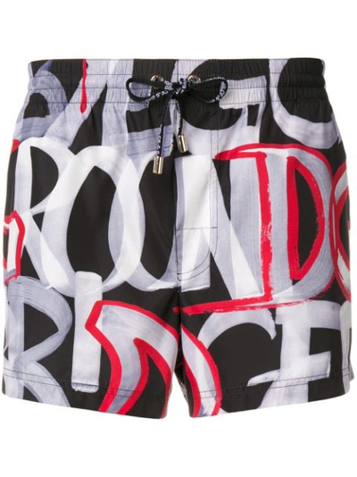 Dolce & Gabbana Graffiti-print Swim Shorts In Black