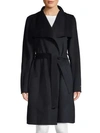 T Tahari Solid Wool-blend Wrap Coat In Navy