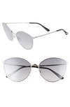 Tom Ford Zeila 60mm Mirrored Cat Eye Sunglasses In Rhodium/ Black/ Grey Silver