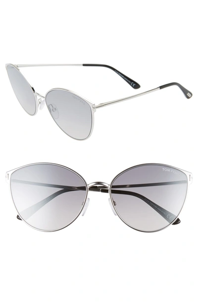 Tom Ford Zeila 60mm Mirrored Cat Eye Sunglasses In Rhodium/ Black/ Grey Silver
