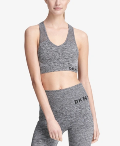 Dkny Sport Mesh Racerback Medium Impact Sports Bra In Heather Grey