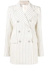 Alessandra Rich Pin Stripe Cool Wool Blazer Dress In Beige,black