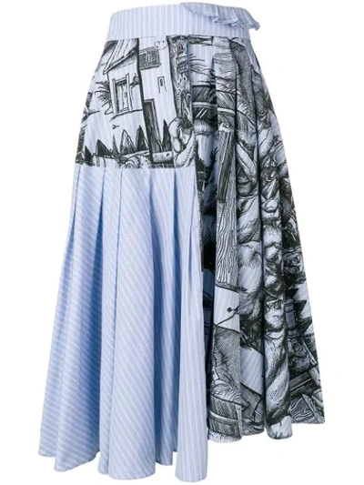Jw Anderson Illustration-print Asymmetric Belted Cotton Skirt In Blue