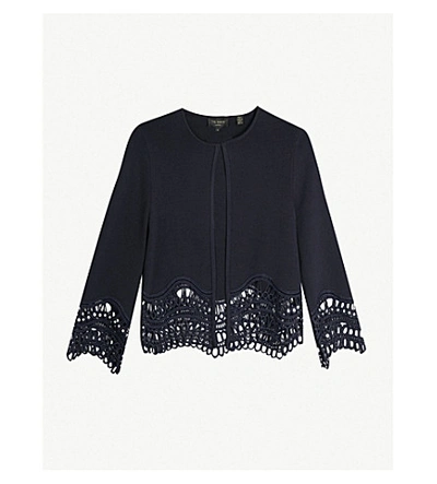 Ted Baker Lace-trim Jersey Cardigan In Navy