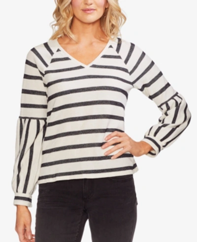 Vince Camuto Bubble Sleeve Stripe Top In Antique White