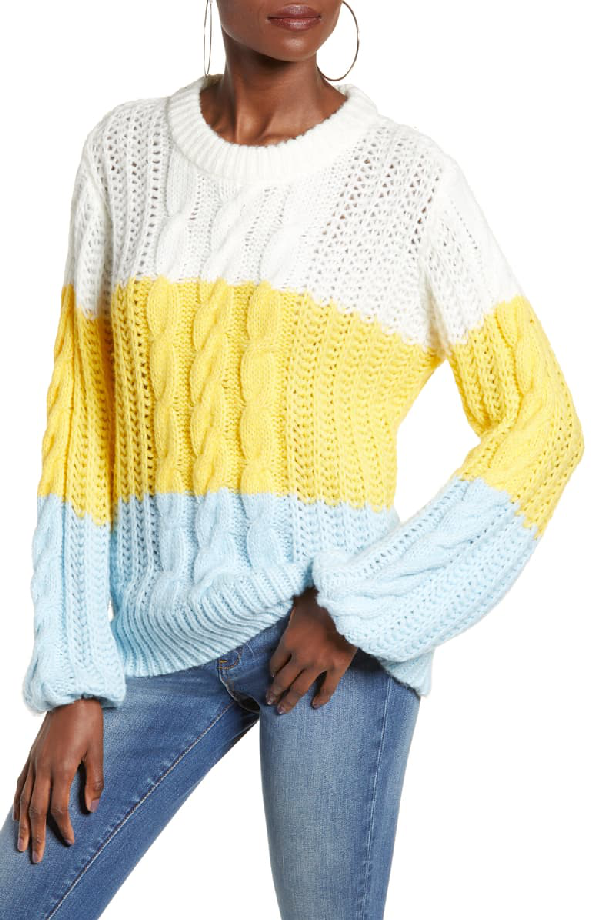 Vero Moda Becca Color-block Cable Sweater Cafe Au Lait ModeSens