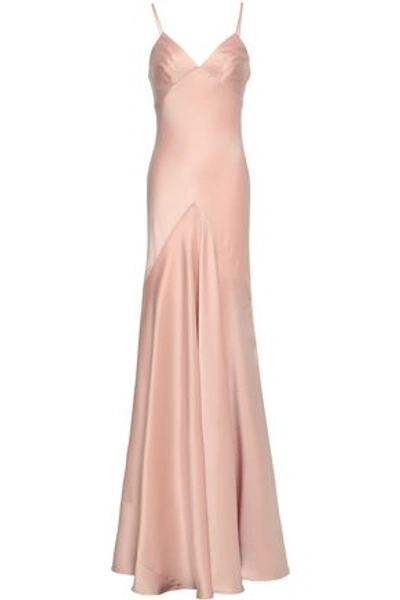 Amanda Wakeley Fluted Satin Gown In Blush