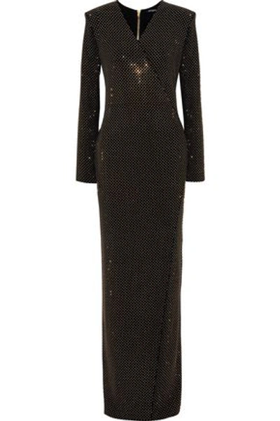 Balmain Wrap-effect Studded Jersey Gown In Black