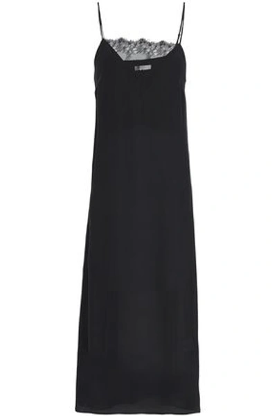 Anine Bing Woman Lace-paneled Silk Crepe De Chine Midi Slip Dress Black
