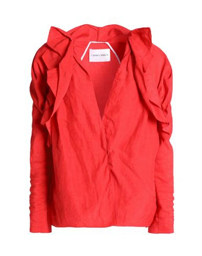 Carmen March Ruffled Crinkled-woven Blouse In Red