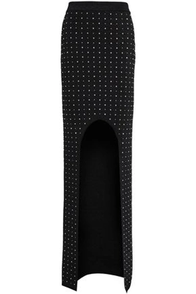 Balmain Asymmetric Crystal-embellished Metallic Stretch-knit Skirt In Black