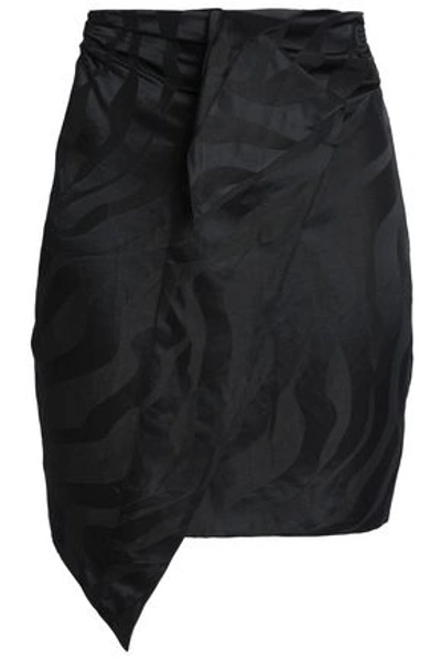 Carmen March Wrap-effect Linen-blend Jacquard Mini Skirt In Black