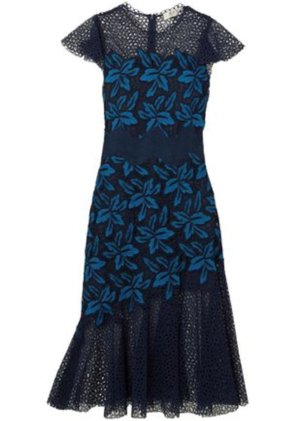 Sea Woman Mosaic Guipure Lace Midi Dress Midnight Blue