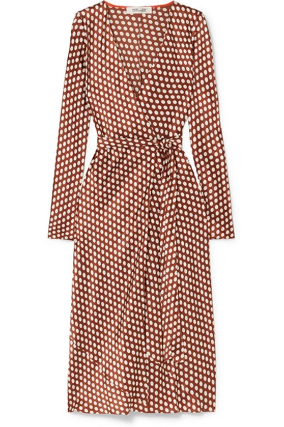 Diane Von Furstenberg Woman Tilly Polka-dot Satin Midi Wrap Dress Brown In Baker Dot Small Sienna