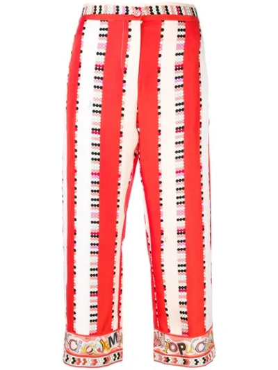 Emilio Pucci Cropped Printed Silk-twill Wide-leg Pants In Red