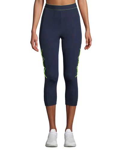 Cushnie High-waist Cropped Leggings With Cording In Blue/green