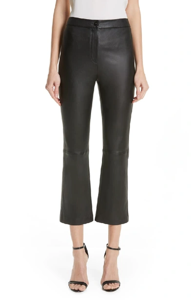 St. John Stretch Leather Cropped Flared Pants In Caviar