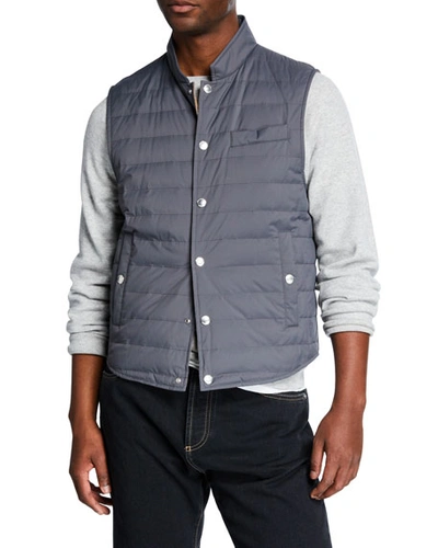 Brunello Cucinelli Men's Padded Quilted Vest In Gray