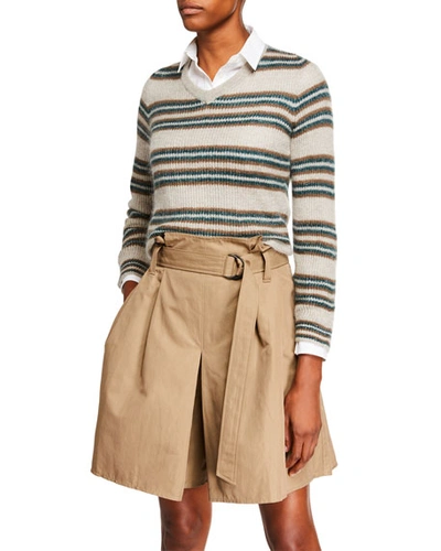 Brunello Cucinelli Shimmer-striped Crop Mohair Sweater
