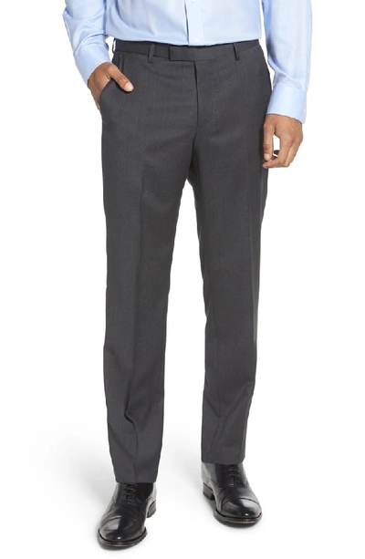 Hugo Boss Leenon Flat Front Regular Fit Solid Wool Trousers In Open Blue