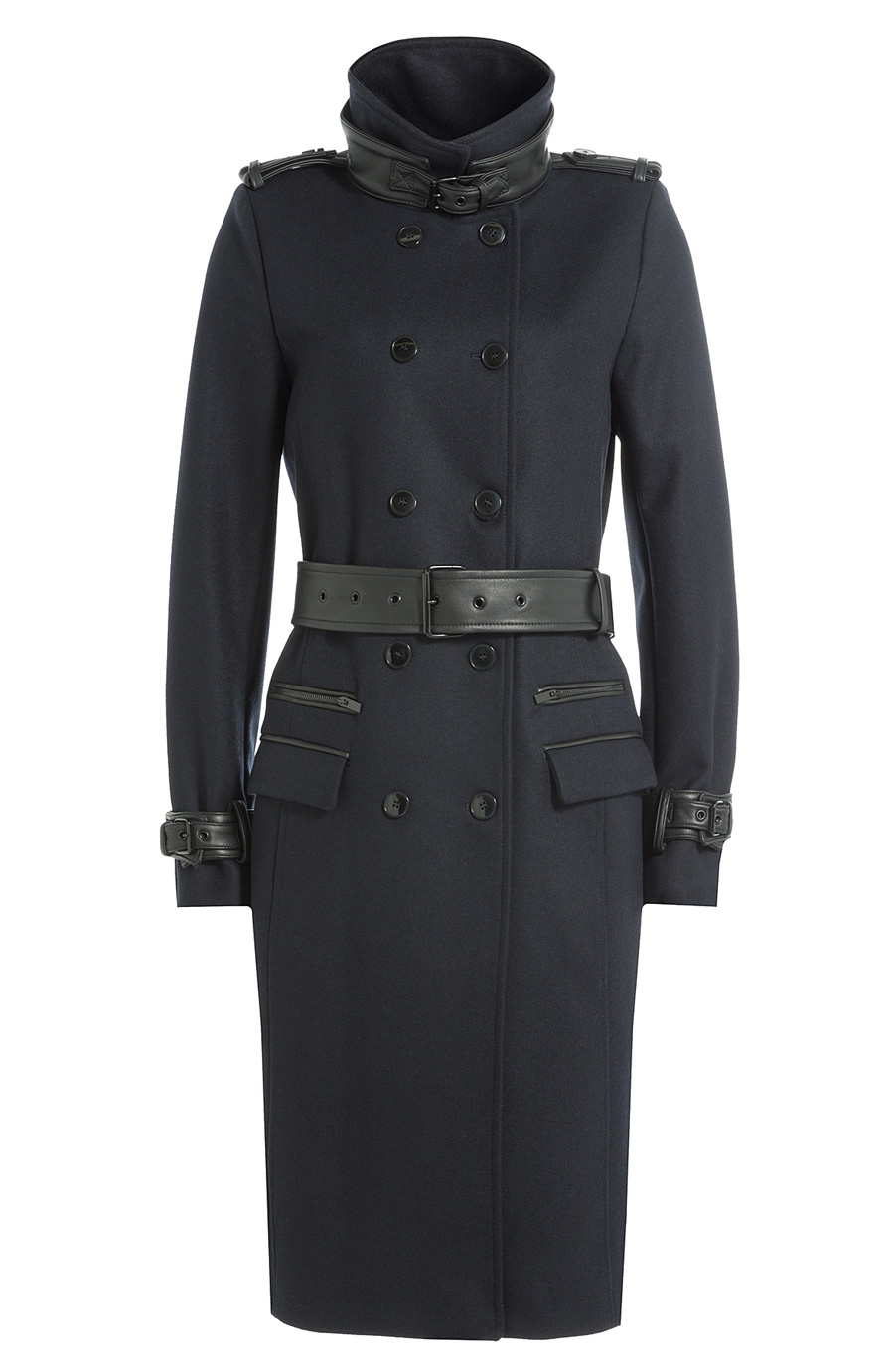 The Kooples Wool Coat With Leather ModeSens