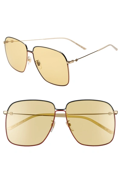 Gucci 61mm Square Sunglasses - Gold/ Blue/ Red/ Solid Yellow