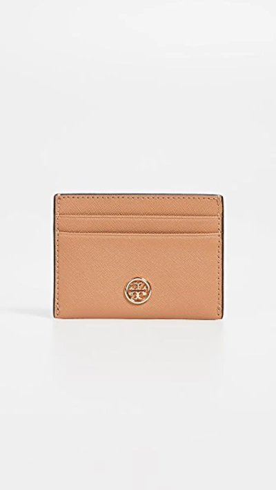Tory Burch Robinson Leather Card Case In Cardamom Brown/gold