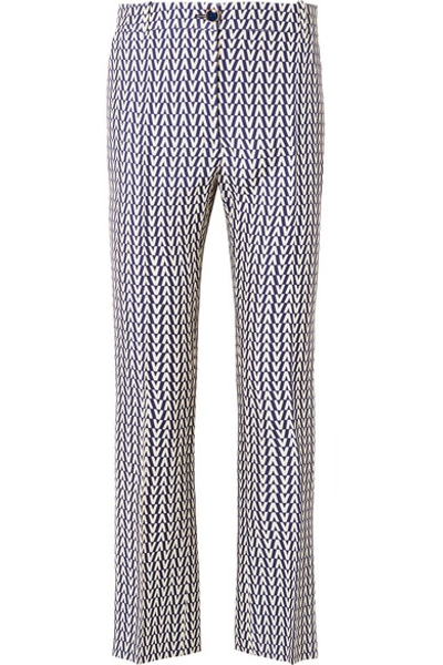 Valentino Printed Wool And Silk-blend Flared Pants In Navy