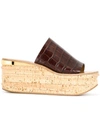 Chloé Camille Crocodile-effect Leather Flatform Sandals In Dark Brown